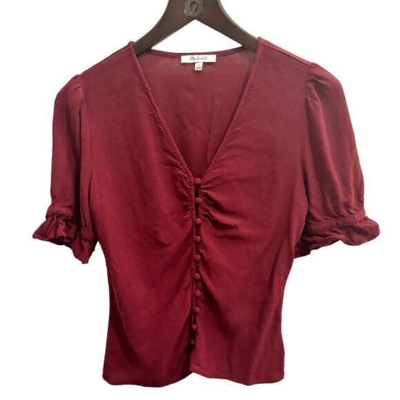 🍷Madewell Button Front Surplice V-Neck Blouse  | Size 2 (fits S) - Picture 4 of 9